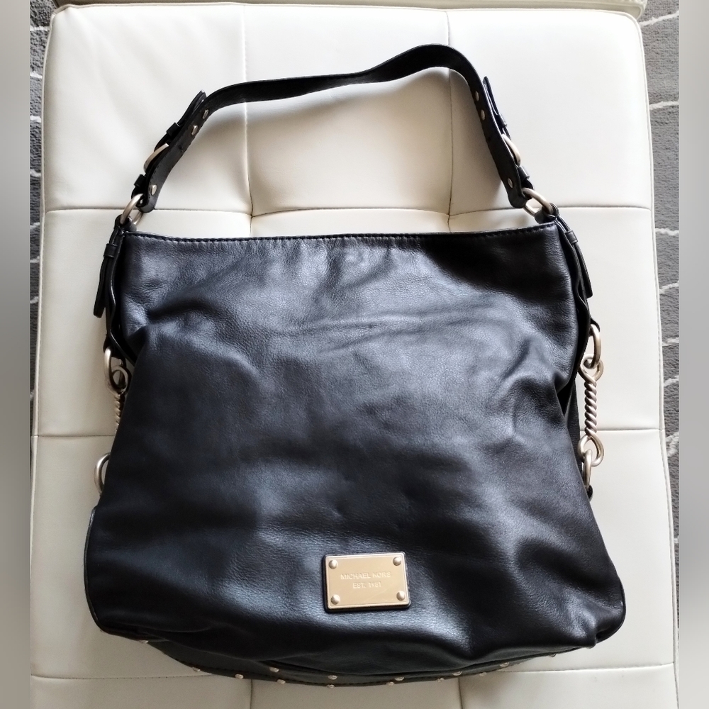 Michael Kors Black Leather Studded Hobo/Shoulder Bag with Dust Bag